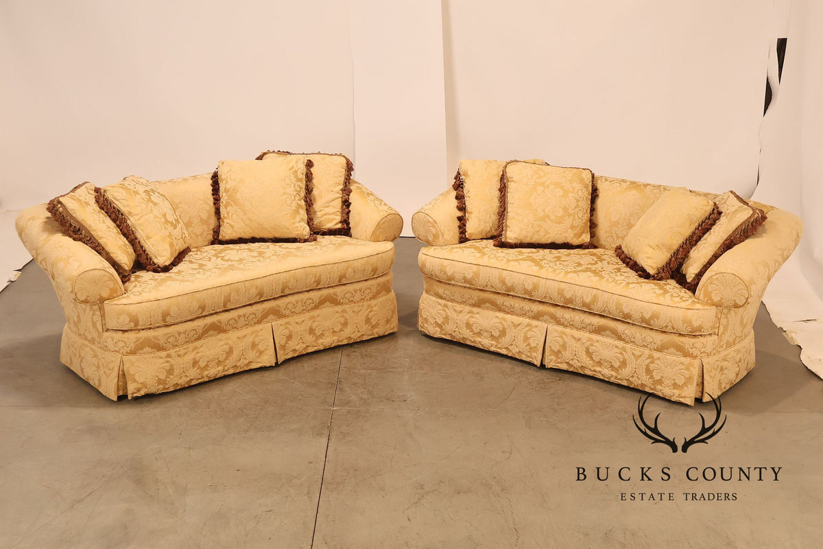 Century Furniture Pair Of Gold Damask Upholstered Sofas