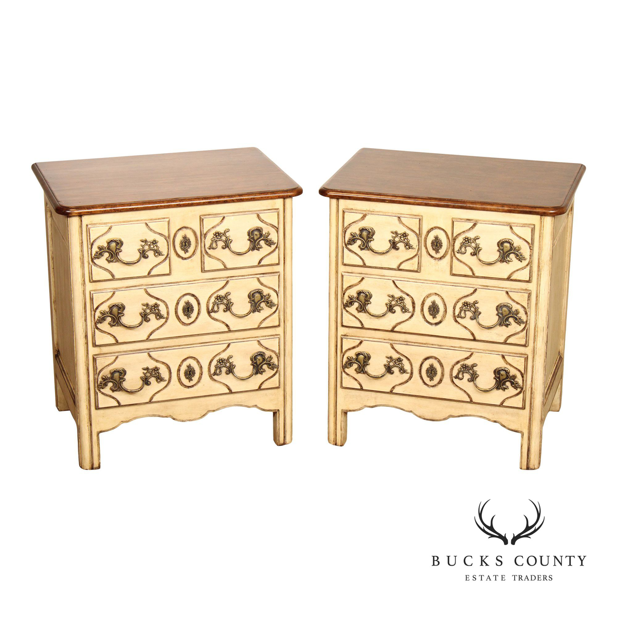 French Provincial Style Pair of Painted Nightstands Chests
