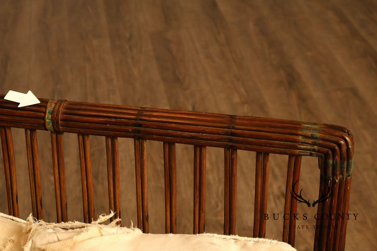 Antique Pair Of Split Reed Rattan Lounge Chairs