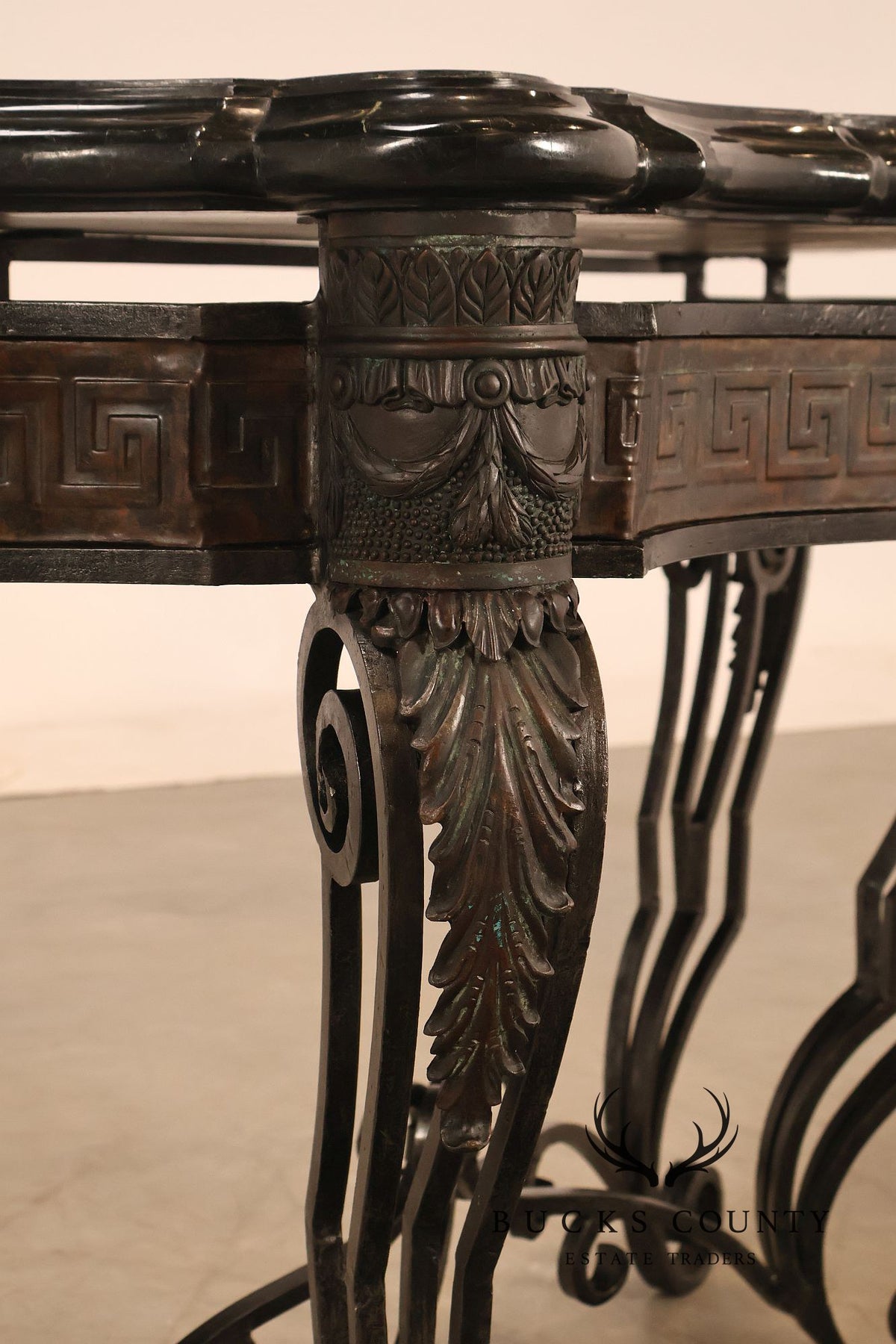 Maitland Smith Greek Key Console Table With Tessellated Marble Top