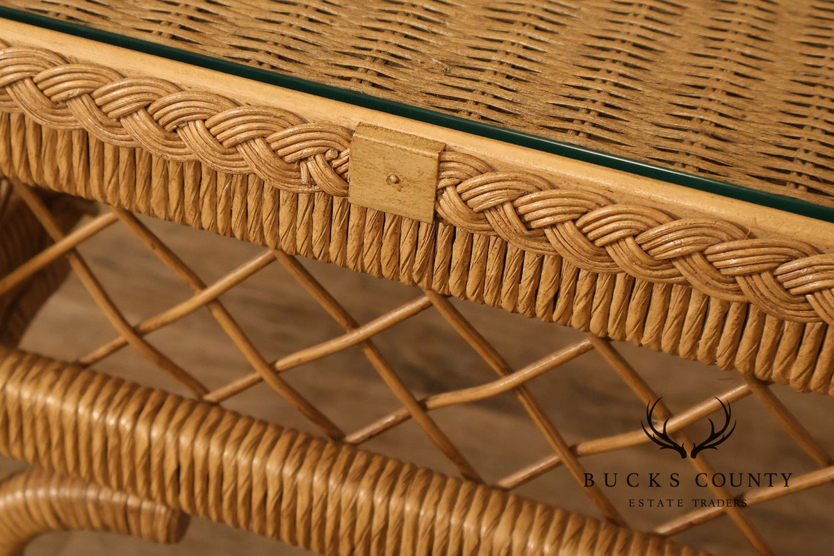 Lexington Henry Link Glass Top Wicker Side Table