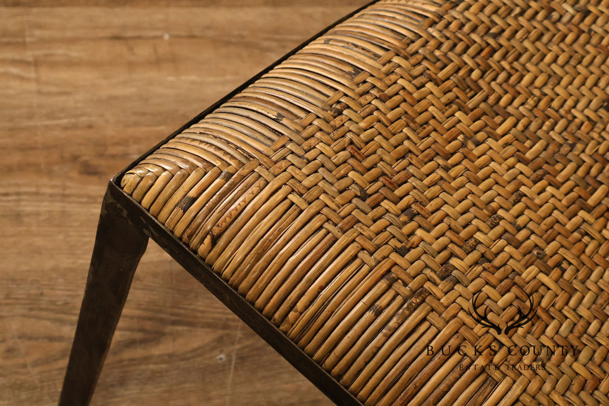 Biedermeier Style Pair Of Forged Iron And Woven Rattan Side Chairs