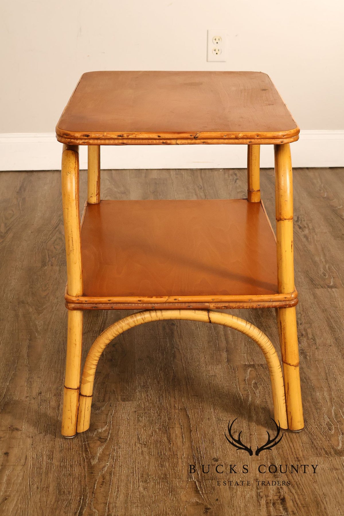 Vintage Mid Century Modern Two-Tier Bamboo End Table