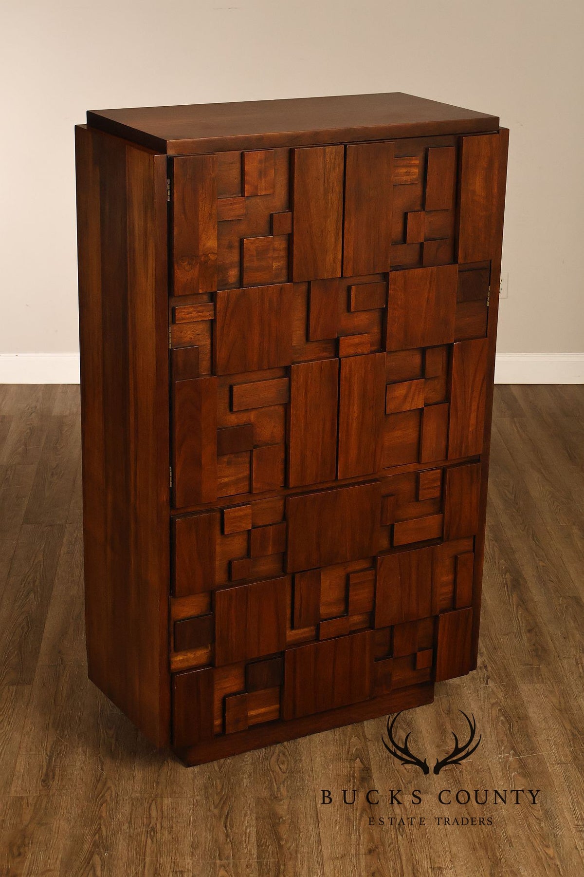 Vintage Lane Mid-Century Modern Brutalist Walnut Armoire