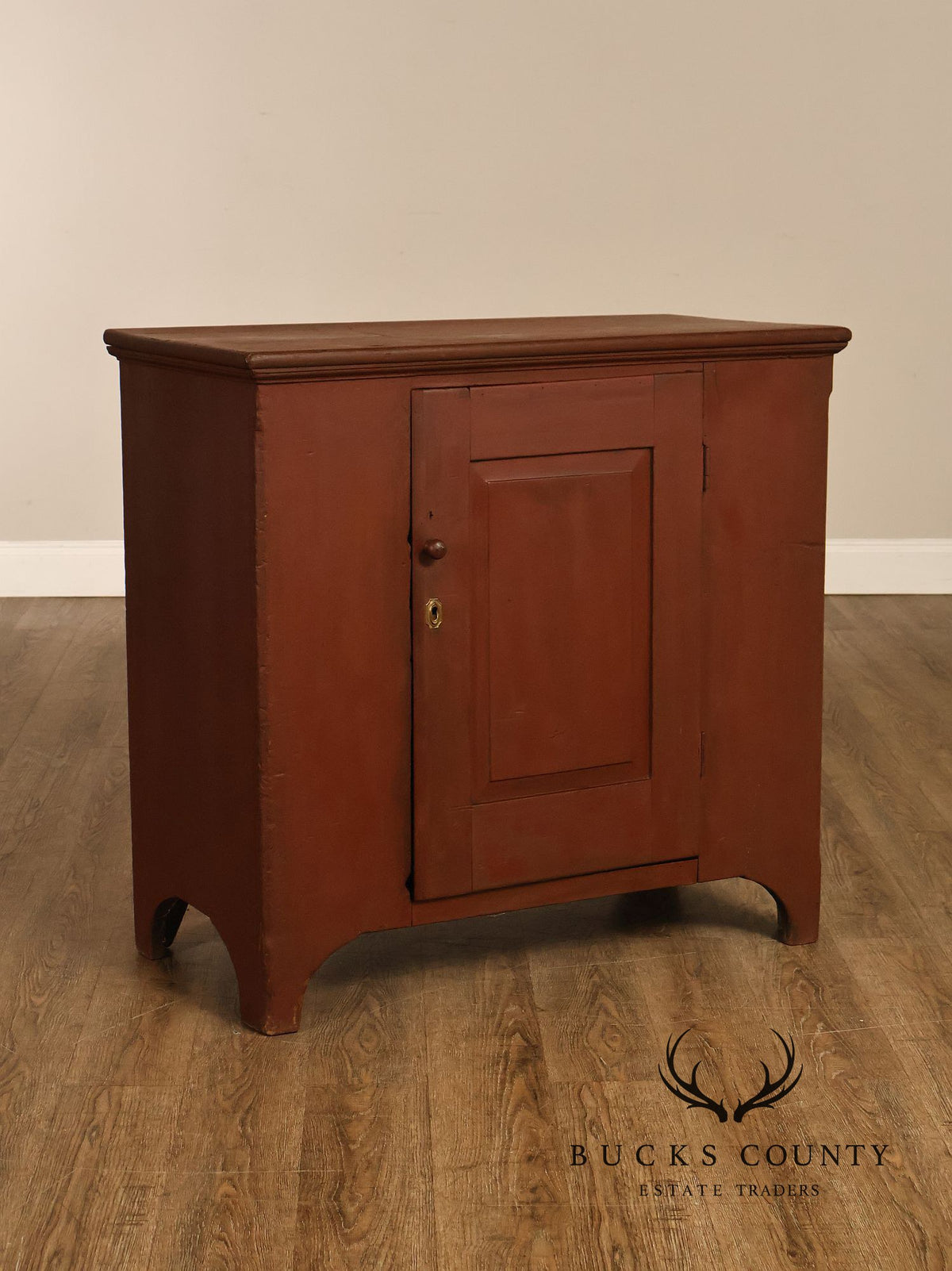 Antique American Primitive Red-Painted Storage Cupboard