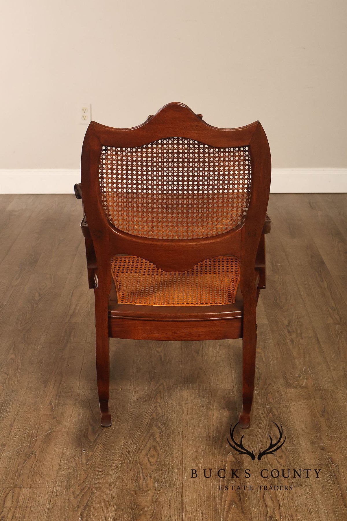 Antique Victorian Shell Carved Mahogany Caned Rocking Chair