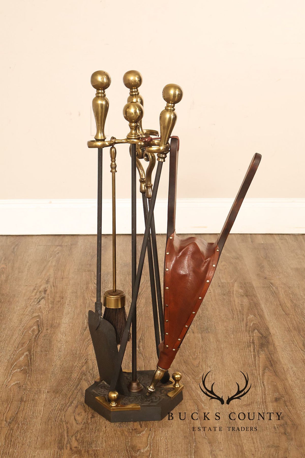 Vintage Brass Six-Piece Fireplace Tool Set