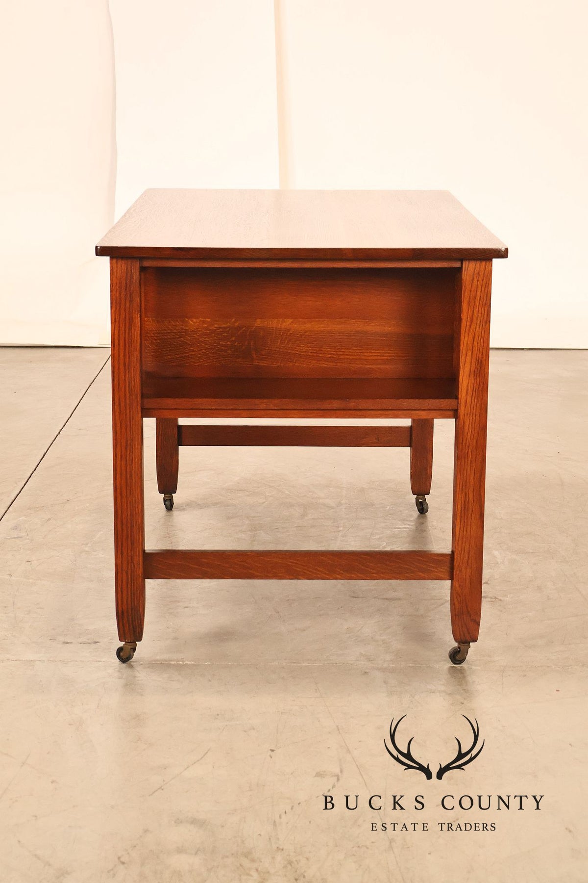 Antique Arts And Crafts Mission Oak Writing Desk With Built-In Side Bookcases