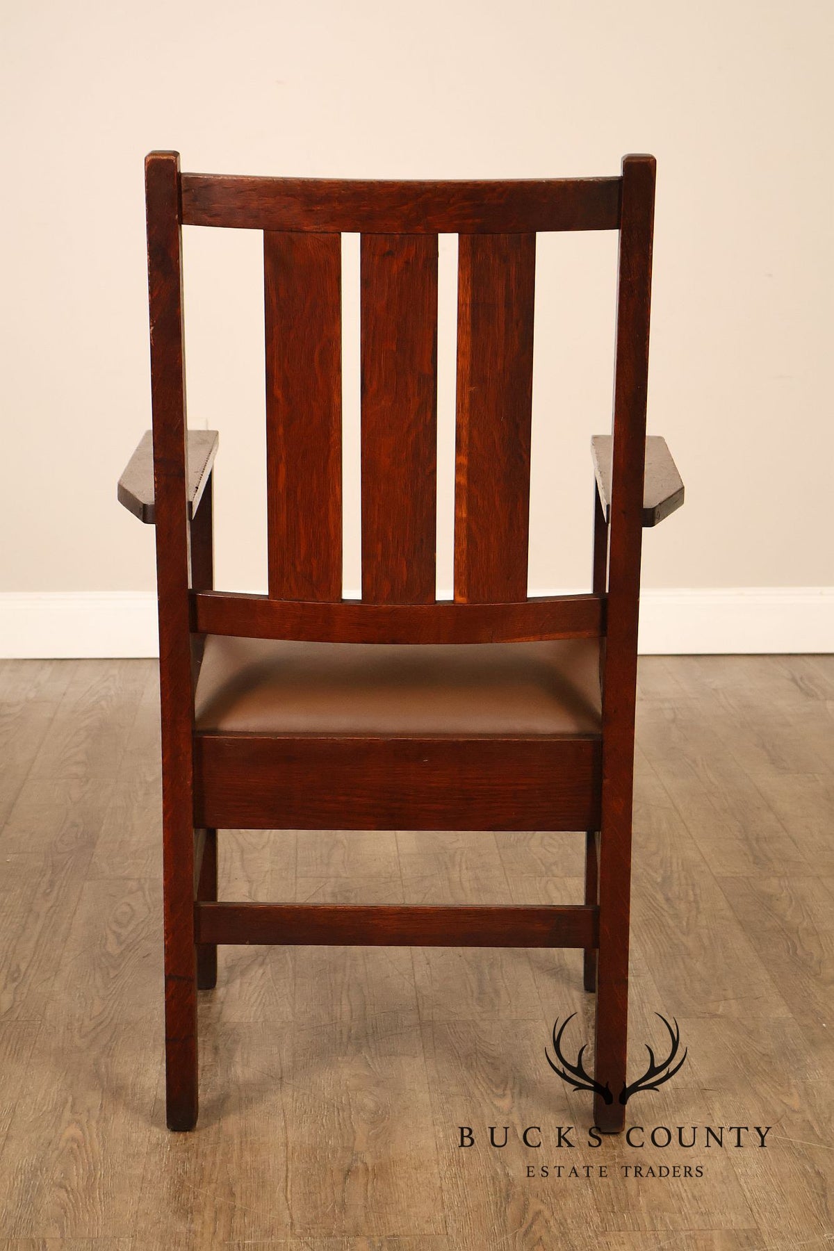 Antique Gustav Stickley Harvey Ellis Arts And Crafts Mission Oak And Leather Armchair