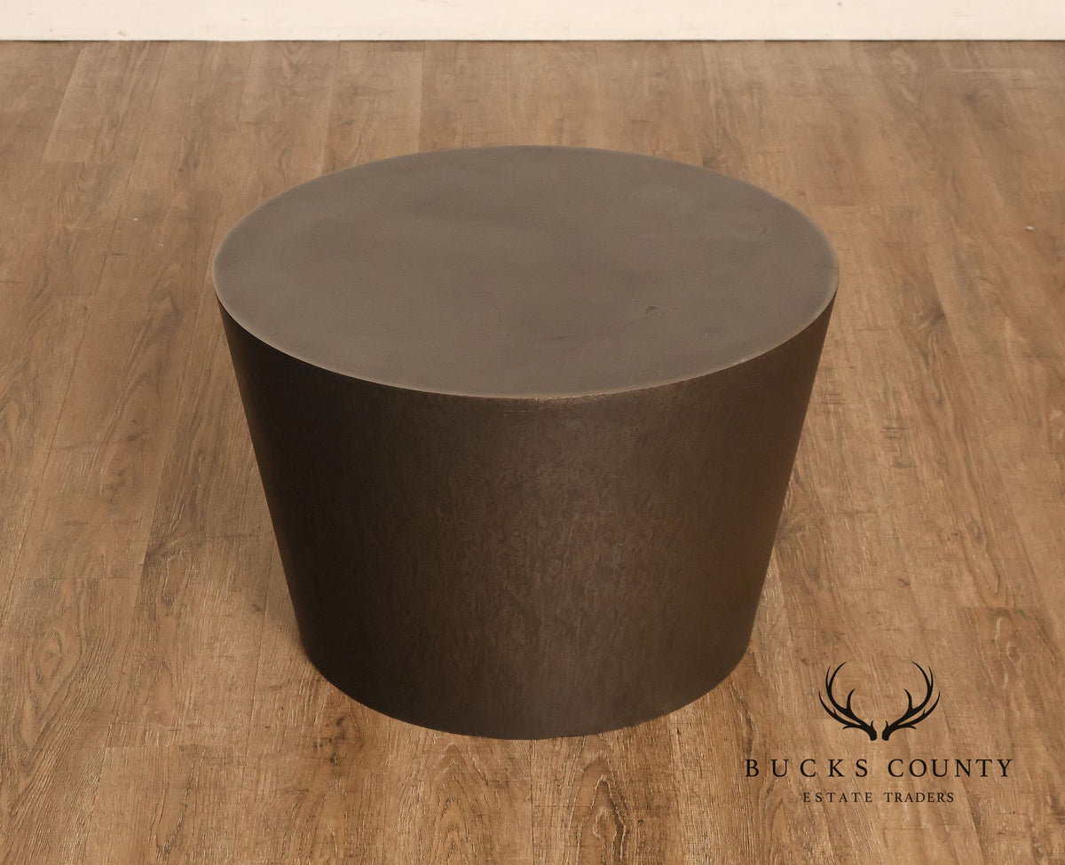 Modern Patinated Steel Round Drum Side Table