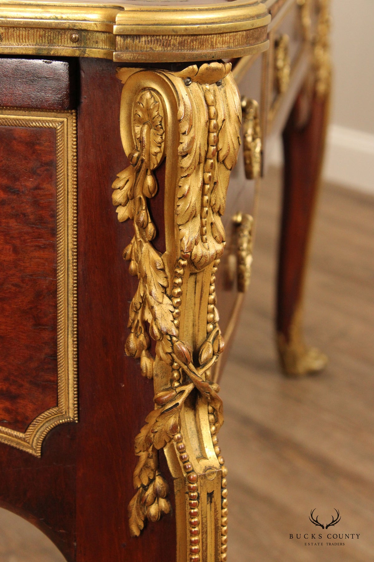 French Louis XV Style Leather Top Bureau Plat Writing Desk
