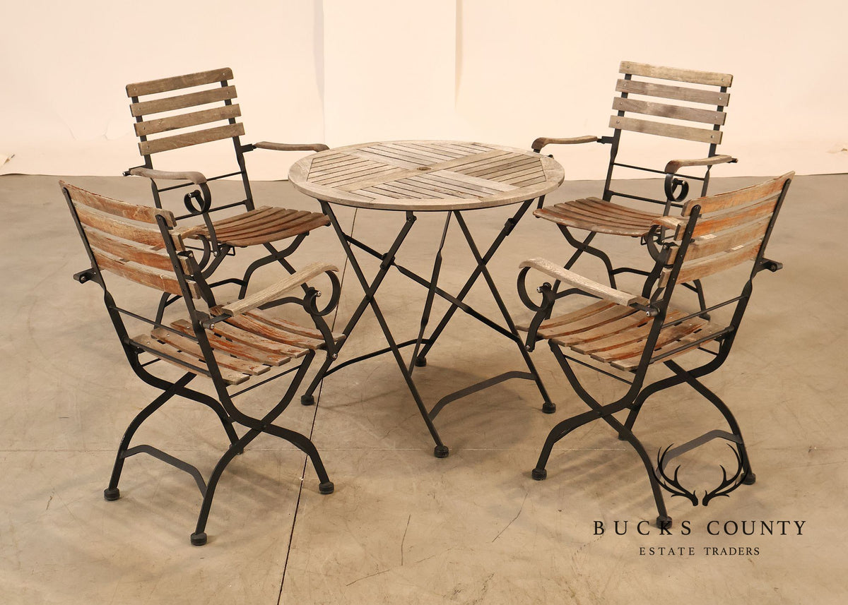 French Style Teak and Wrought Iron Five-Piece Bistro Set