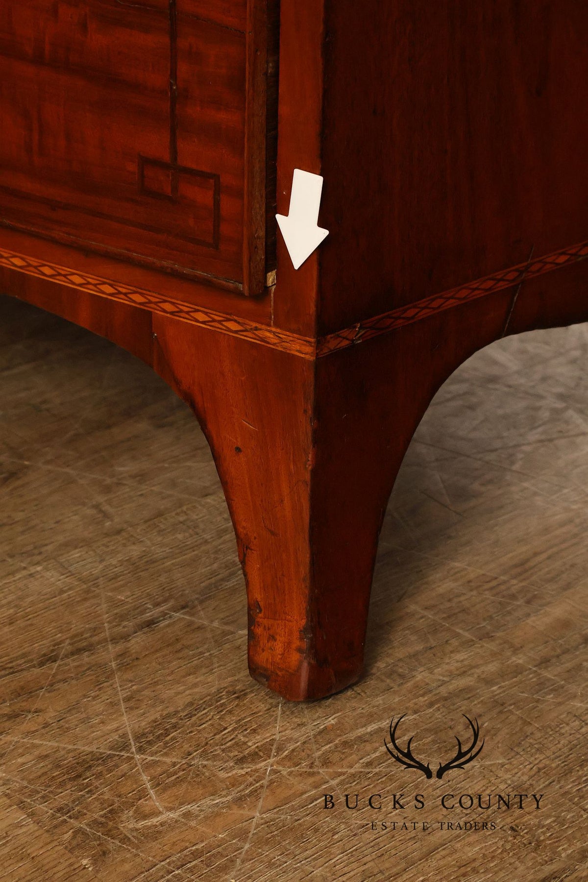 Antique English Sheraton Style Inlaid Bow Front Chest Of Drawers
