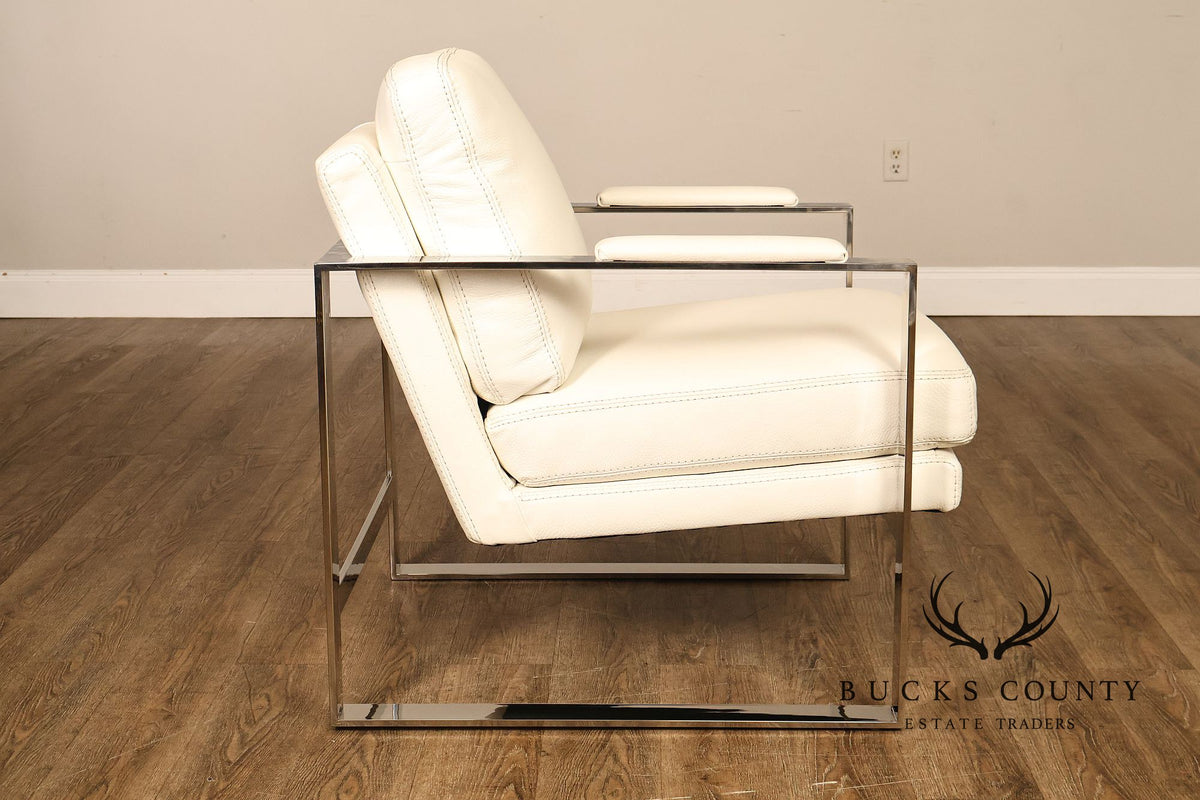 Modern Style Chrome and Leather Lounge Chair