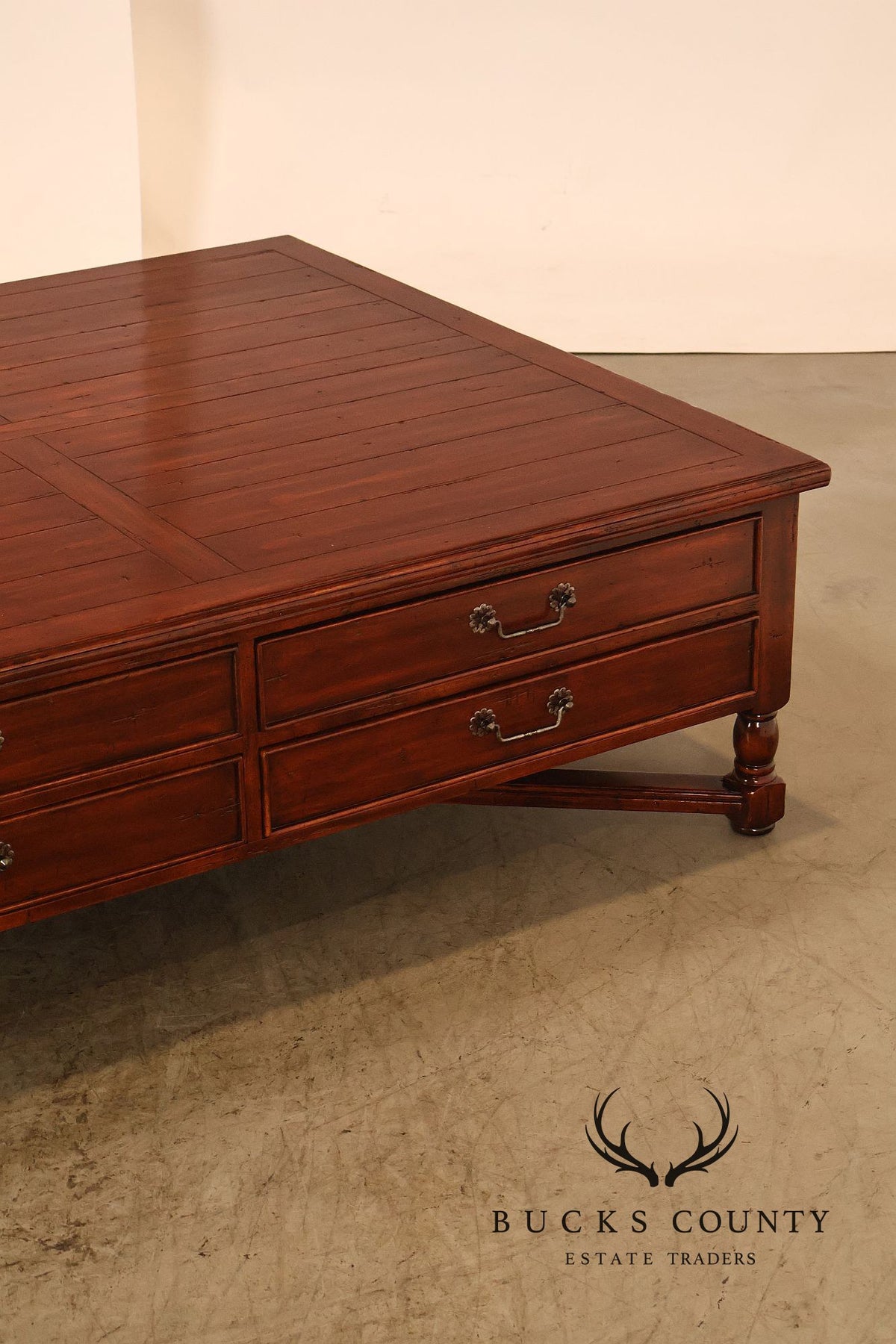 Bausman & Company Rustic Wood Square Coffee Table With Four Drawers