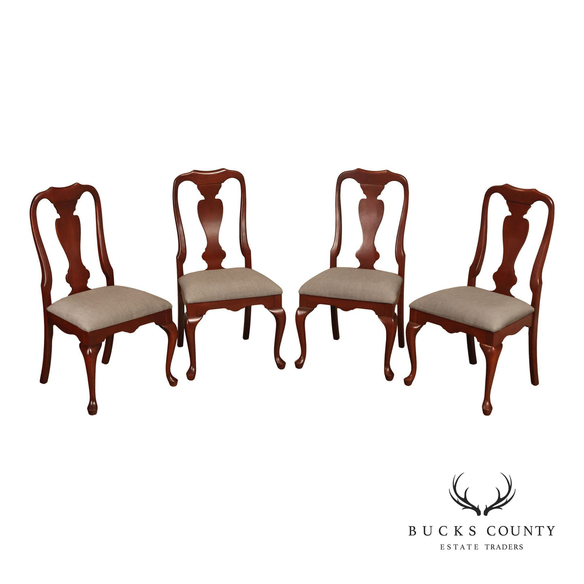 Queen Anne Style Set Of Four Cherry Side Dining Chairs