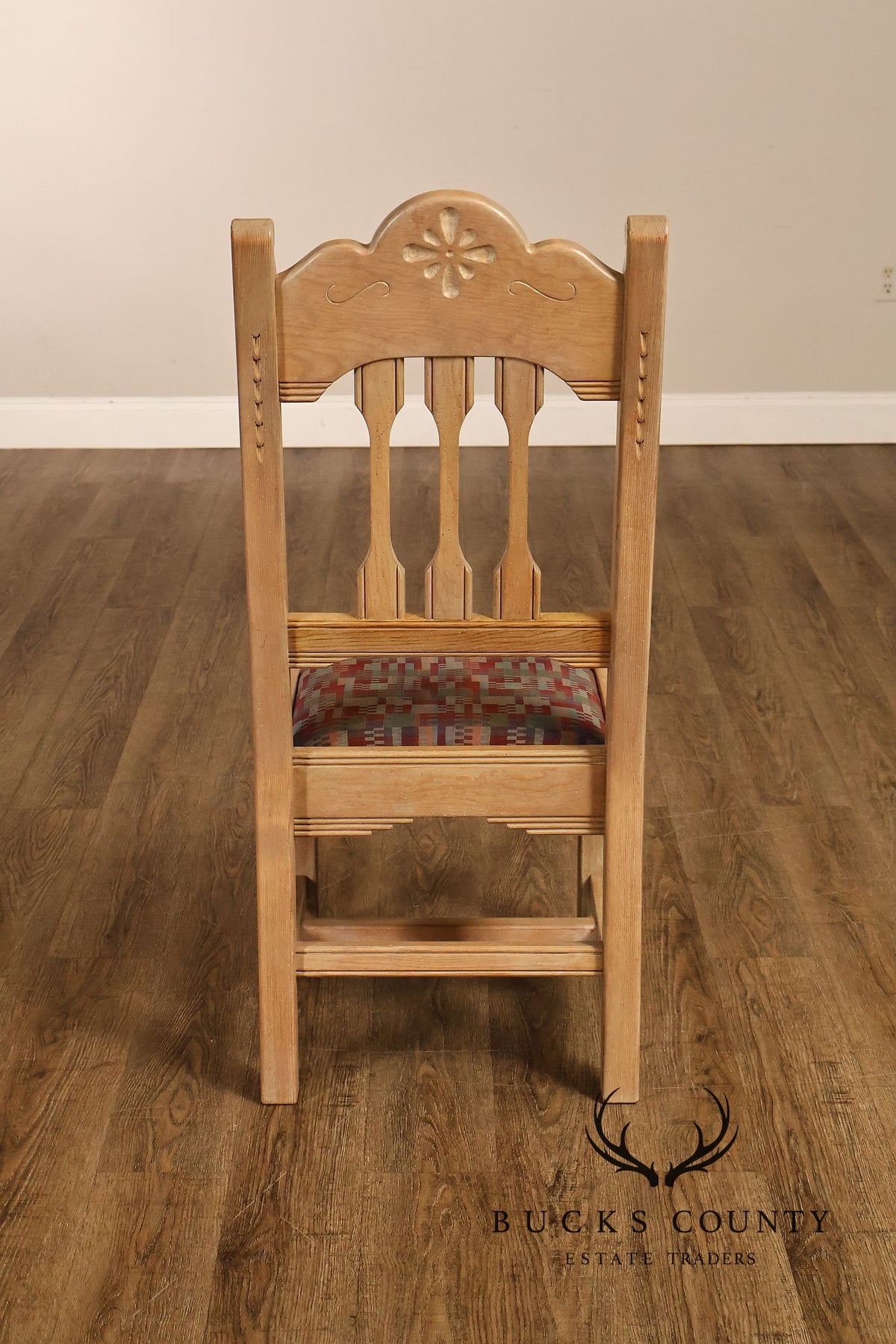 Southwest Style Vintage Set of Six Carved Pine Dining Chairs