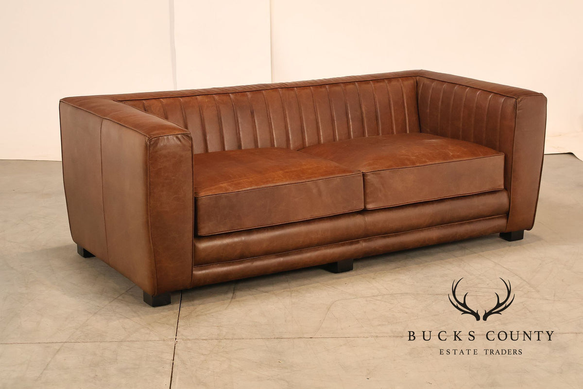 Art Deco Style Brown Leather Sofa