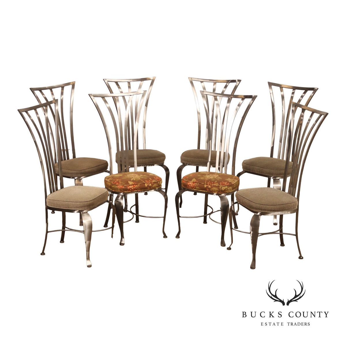Shaver Howard Modern Style Set Of Eight Brushed Steel Dining Chairs