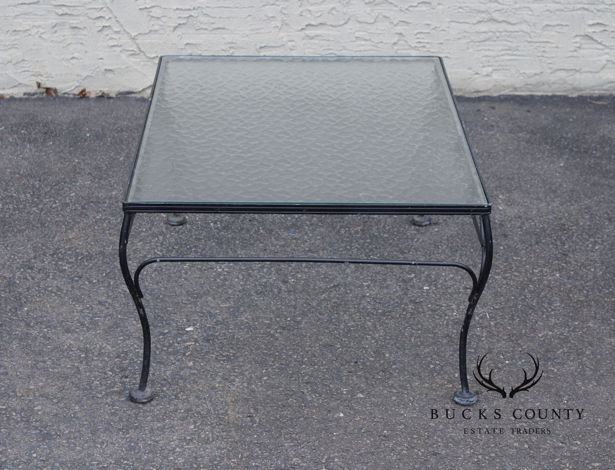 Woodard Vintage Wrought Iron Glass Top Outdoor Coffee Table