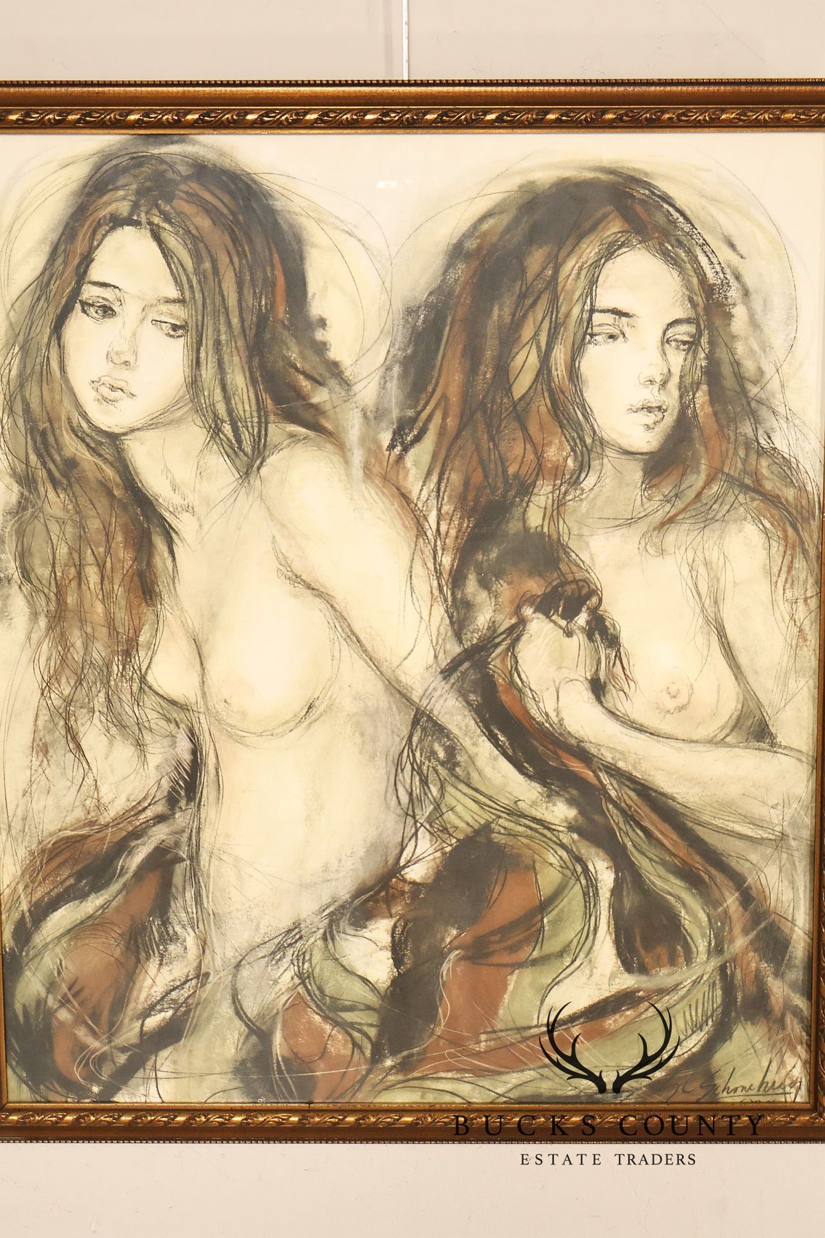 Sheldon C. Schoneberg Mixed Media Drawing, Nude Study