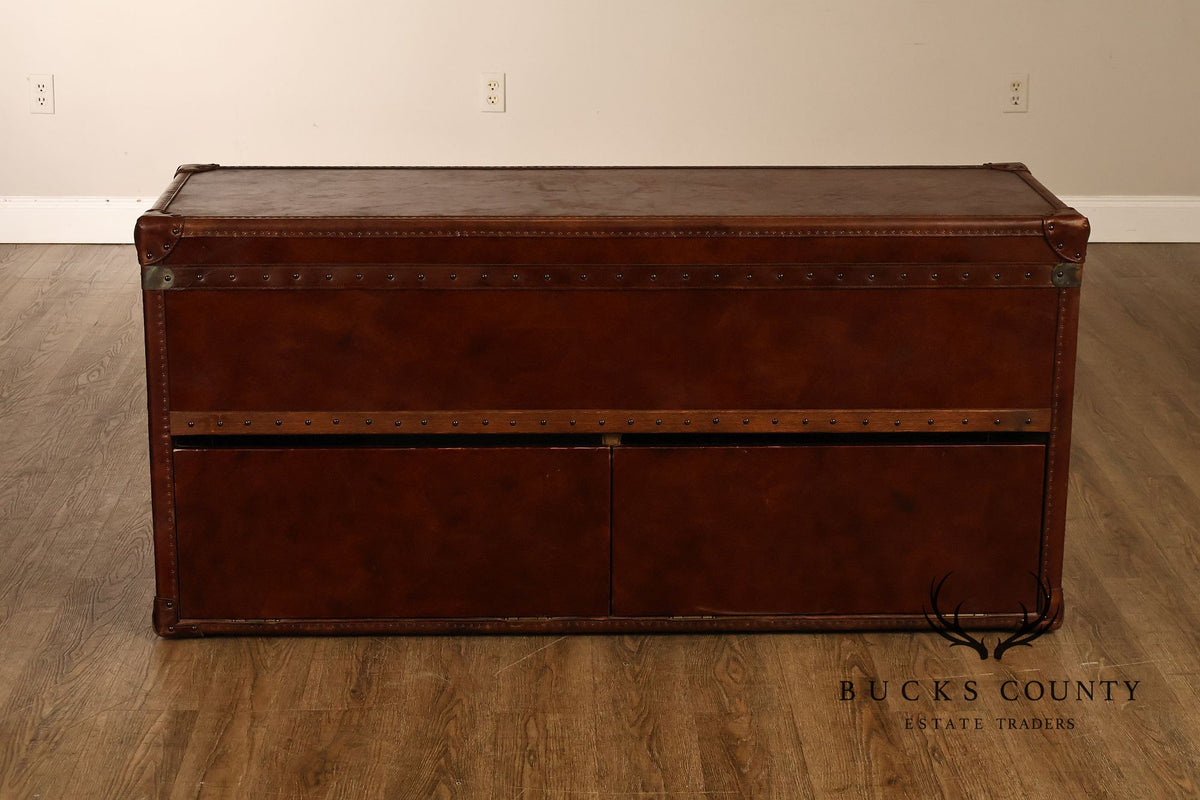 Restoration Hardware Leather Campaign-Style Storage Trunk With Drawers