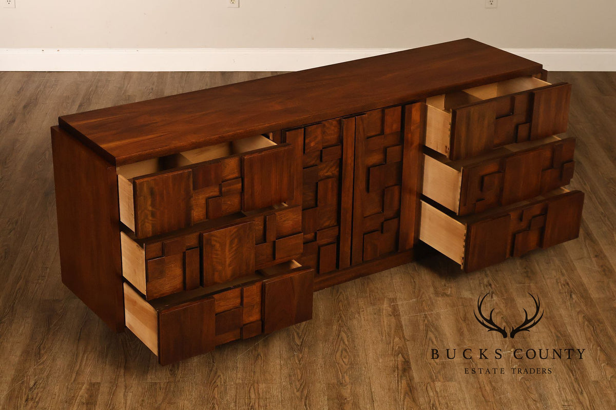 Vintage Lane Mid-Century Modern Brutalist Walnut Dresser