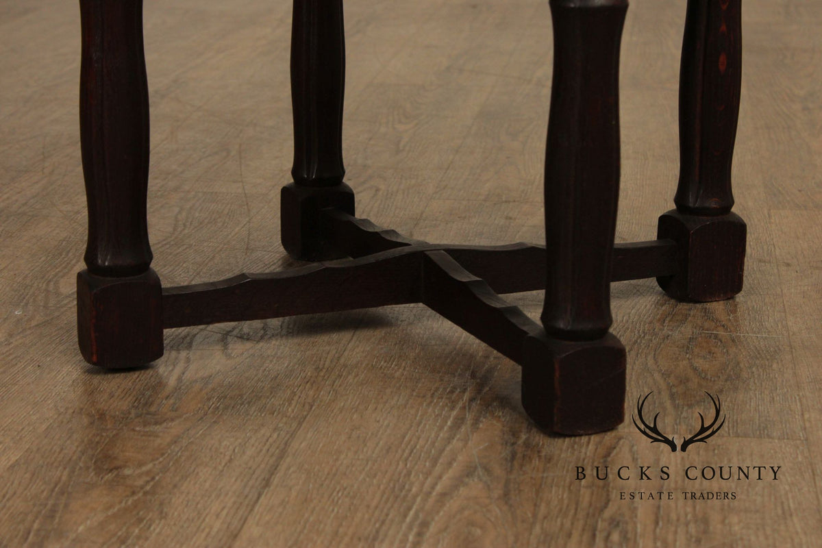 Chinese Style Bronze Top And Wood Base Accent Table With Dragon Motif