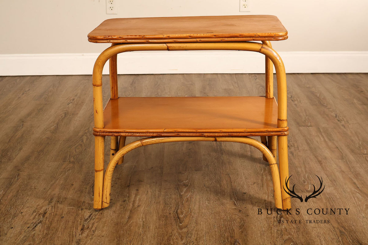 Vintage Mid Century Modern Two-Tier Bamboo End Table