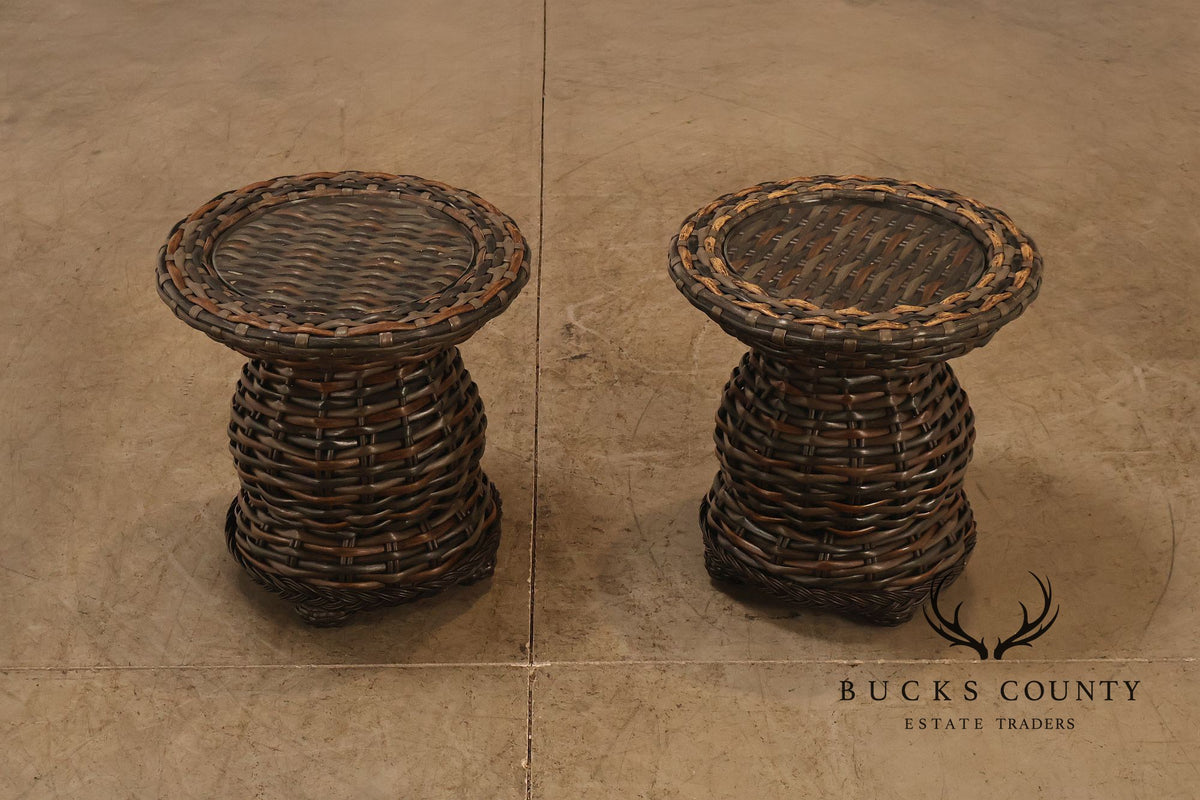 Lane Venture 'South Hampton' Pair of Glass Top Wicker End Tables