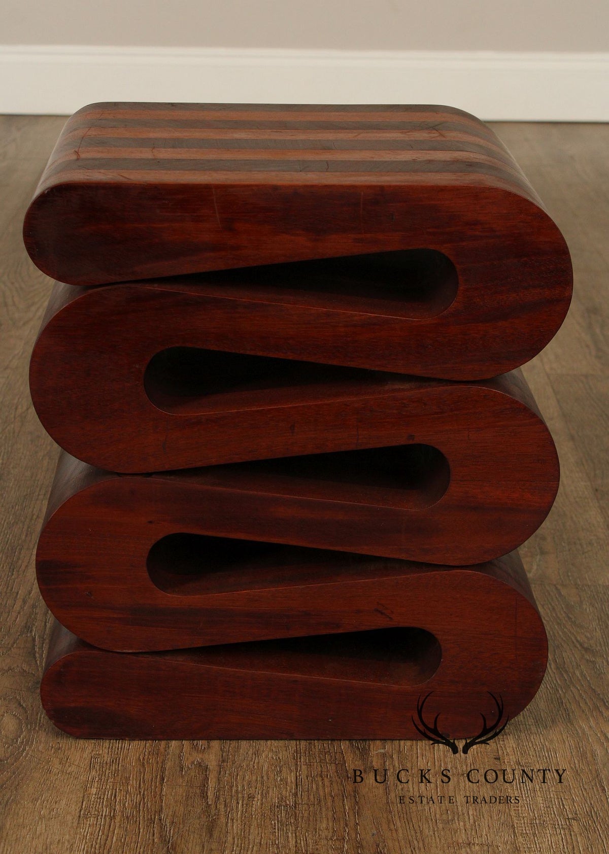 Pair Of Contemporary Sculptural Snake Form Wood End Tables
