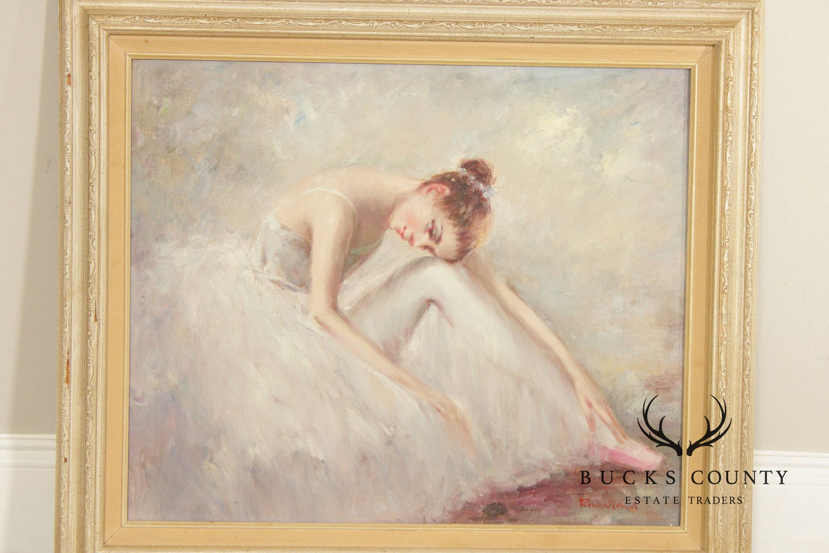 Rino Viana Framed Oil Painting Seated Ballerina Figure Study