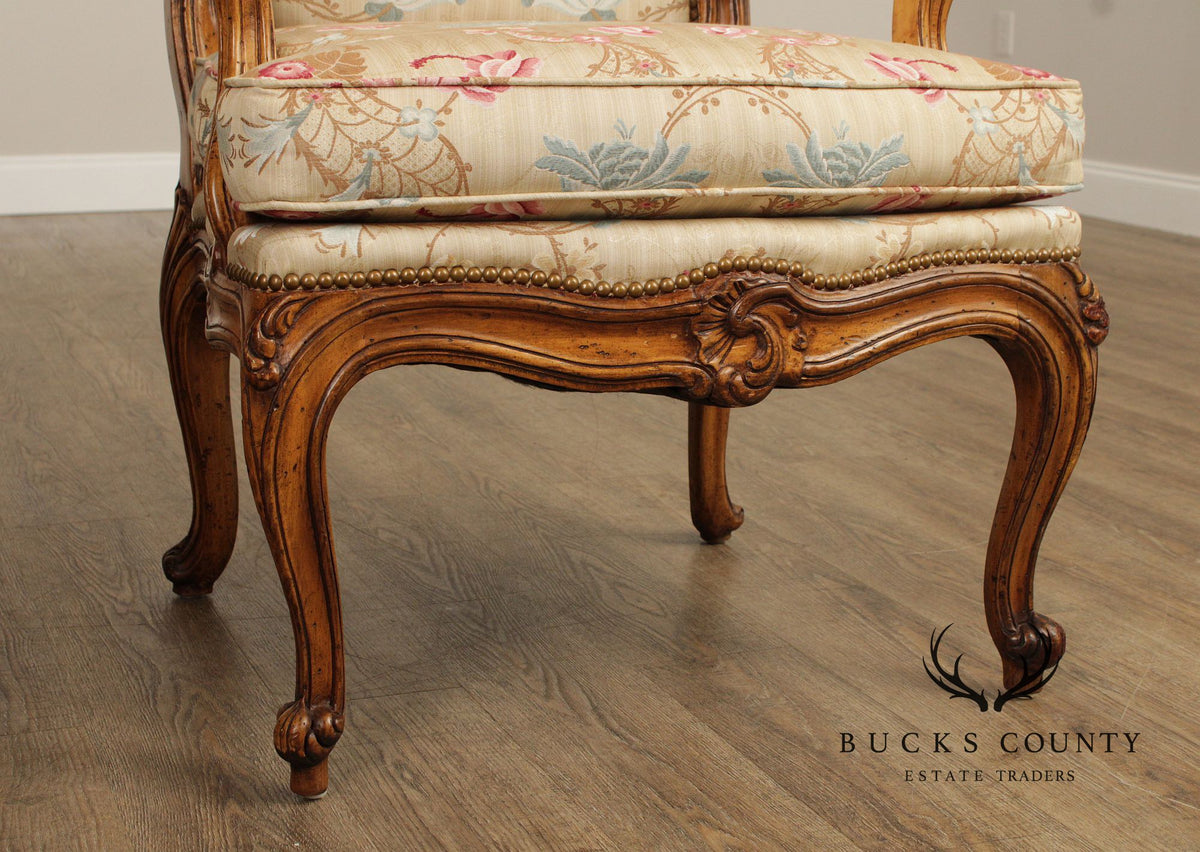 Italian Rococo Style Custom Upholstered Carved Walnut Armchair