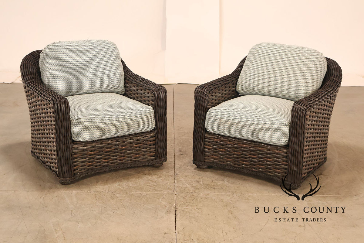 Lane Venture Pair Of Woven Wicker Outdoor Lounge Club Chairs With Cushions