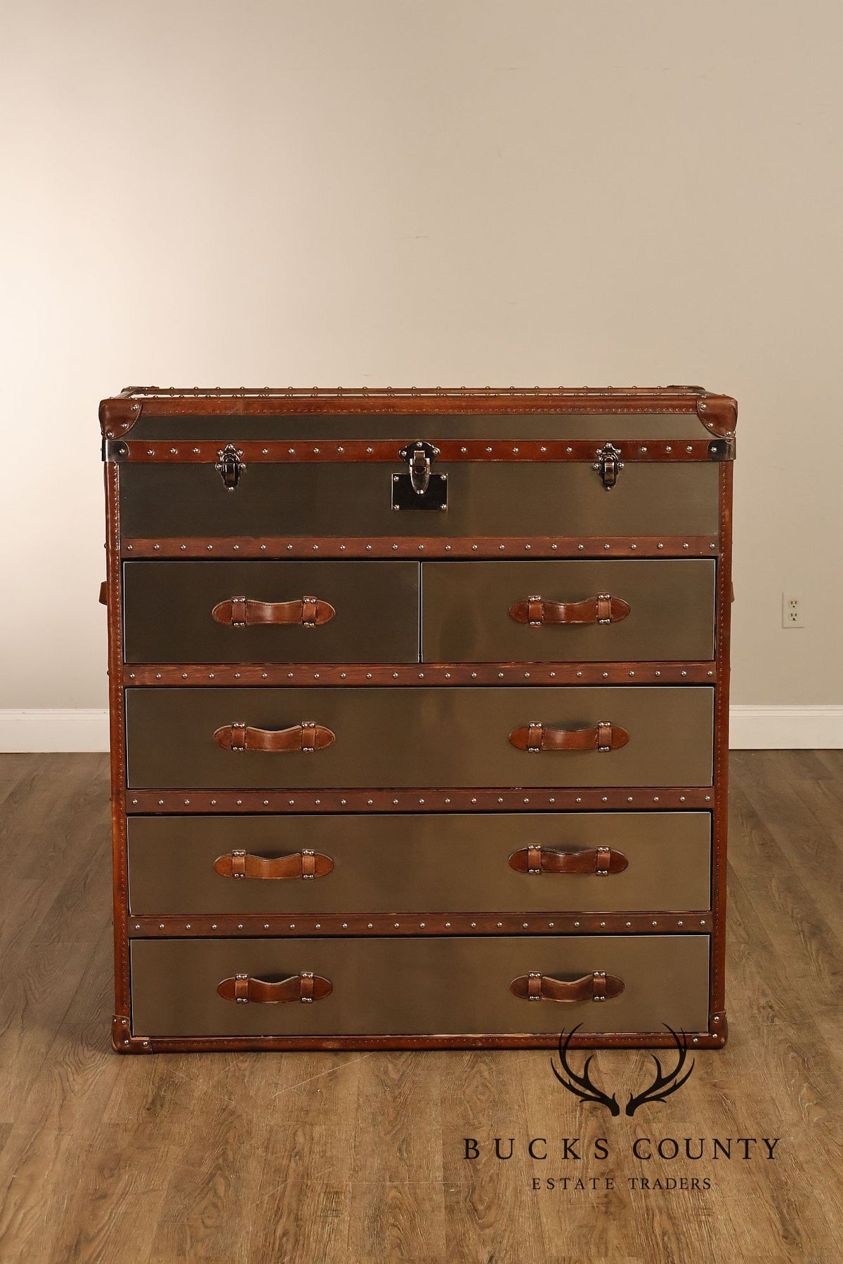 Restoration Hardware 'Mayfair' Steel and Leather Chest of Drawers