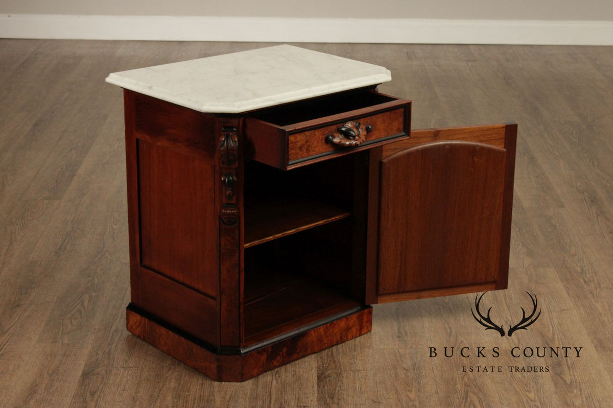 Antique Victorian Marble Top Walnut Nightstand