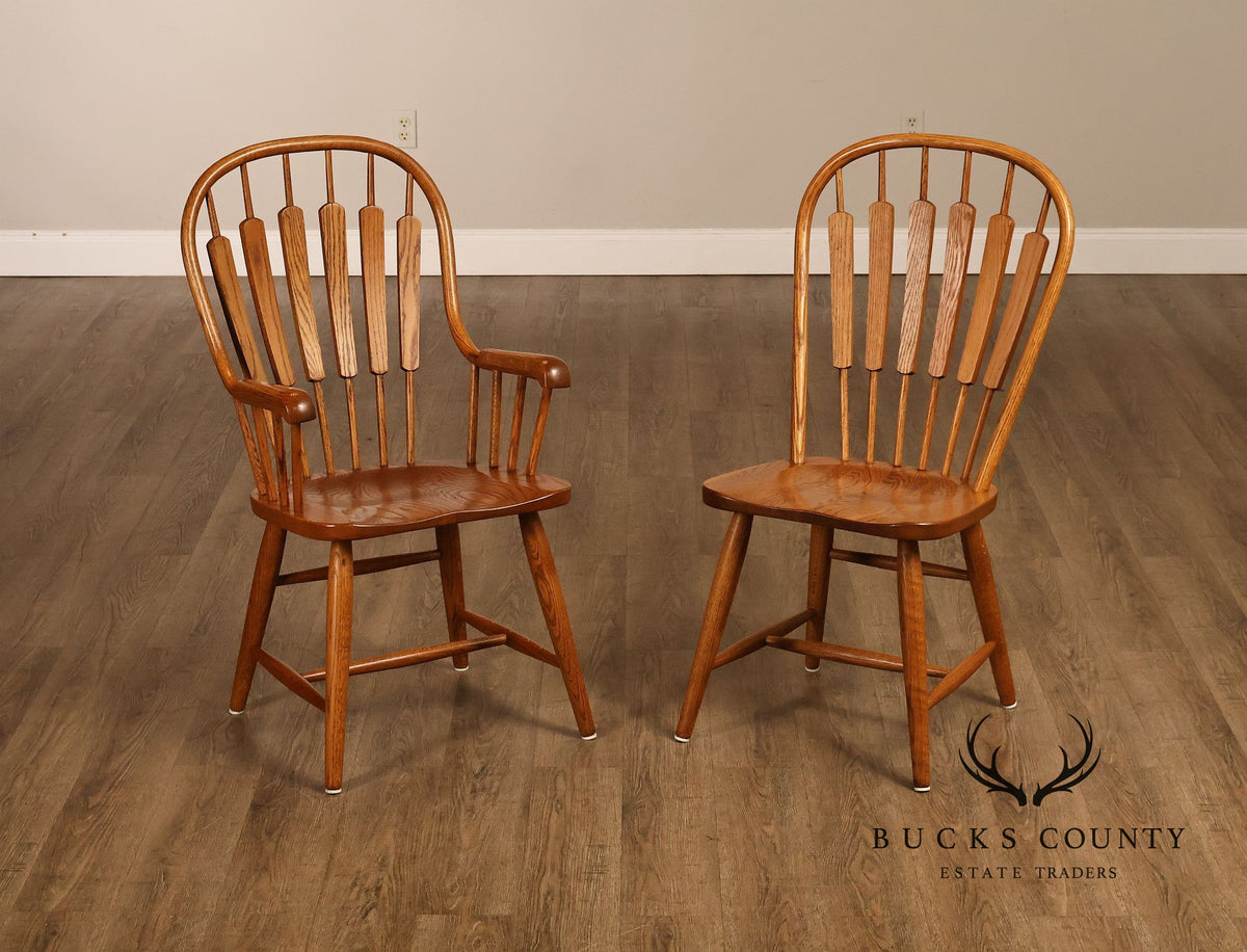 Richardson Brothers Colonial Windsor Style Set Of Seven Oak Dining Chairs