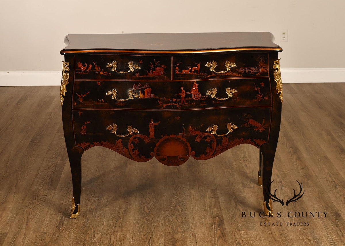 Maitland Smith Chinoiserie Hand Painted Bombe Chest