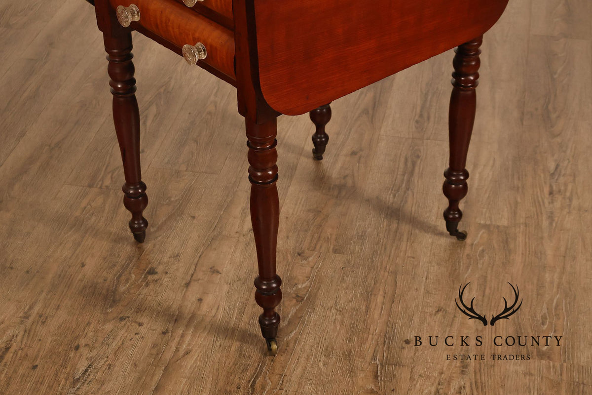 Antique American Sheraton Style Cherry And Tiger Maple Drop Leaf Work Table