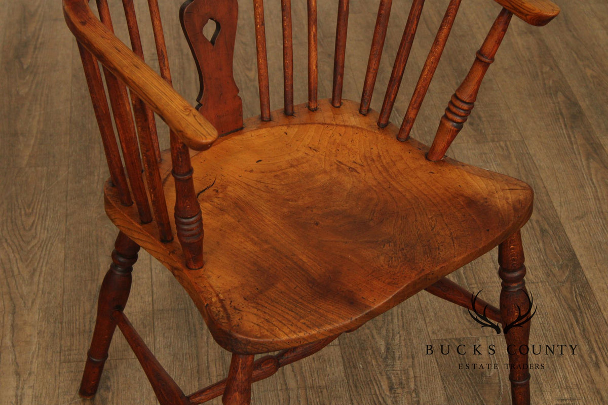 Antique Windsor Style High Back Armchair With Saddle Seat