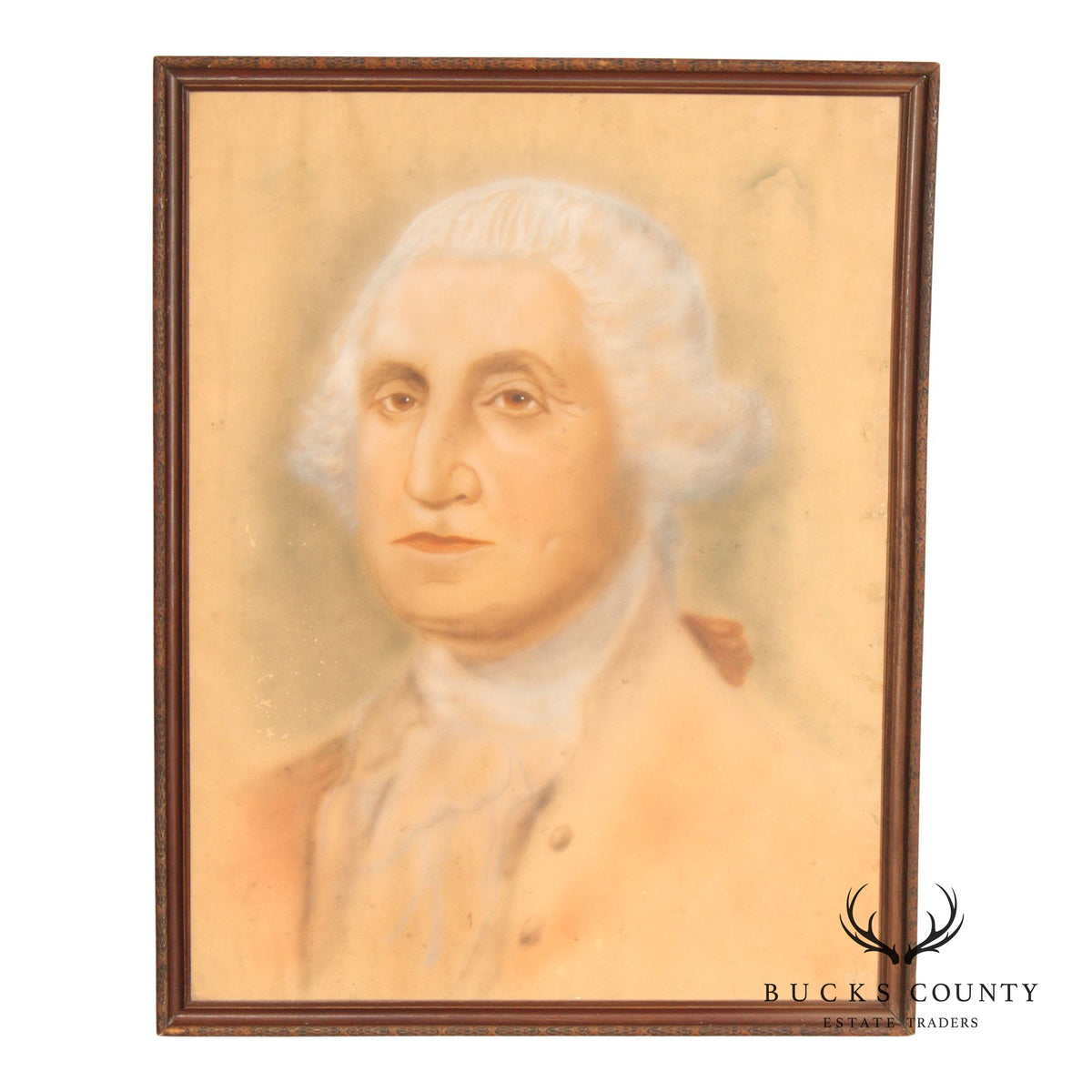 Antique Pastel Portrait Of George Washington In Carved Wood Frame