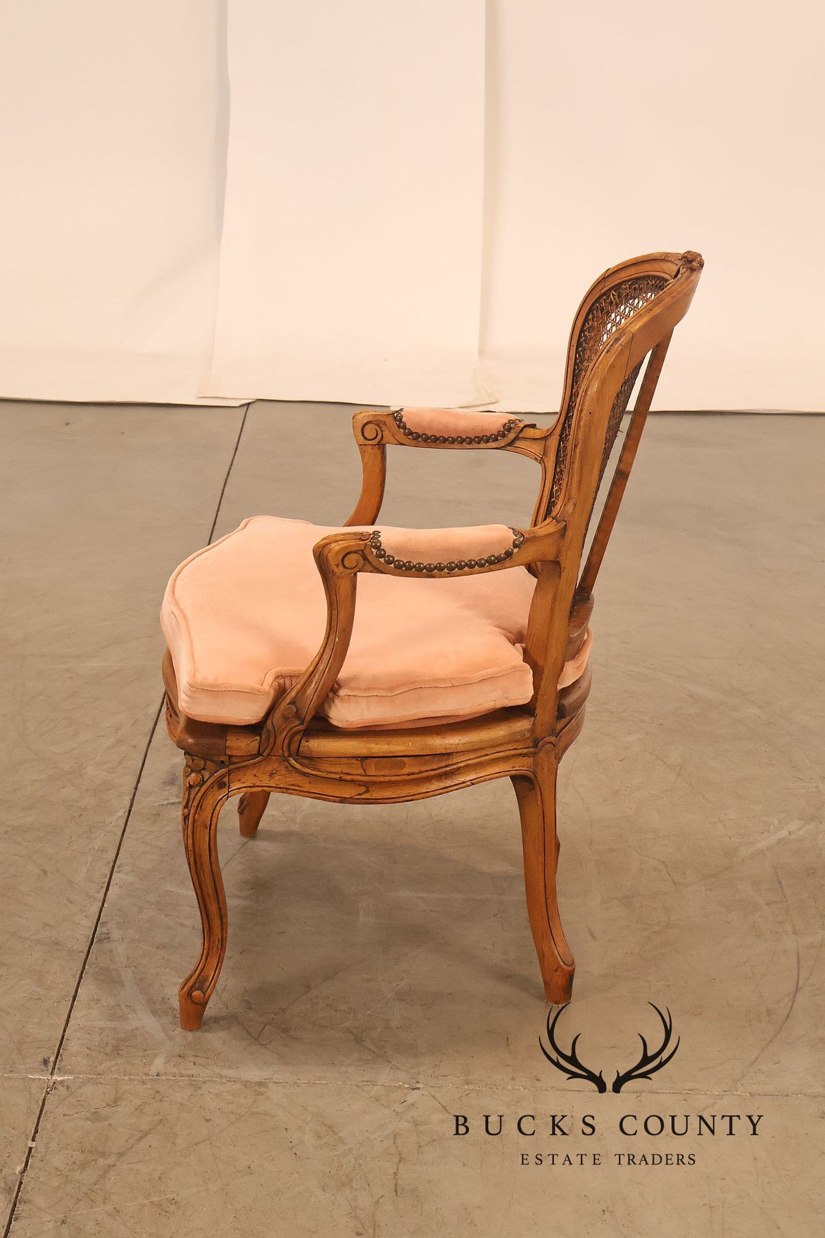 Antique French Louis XV Style Pair Of Carved Wood Caned Armchairs