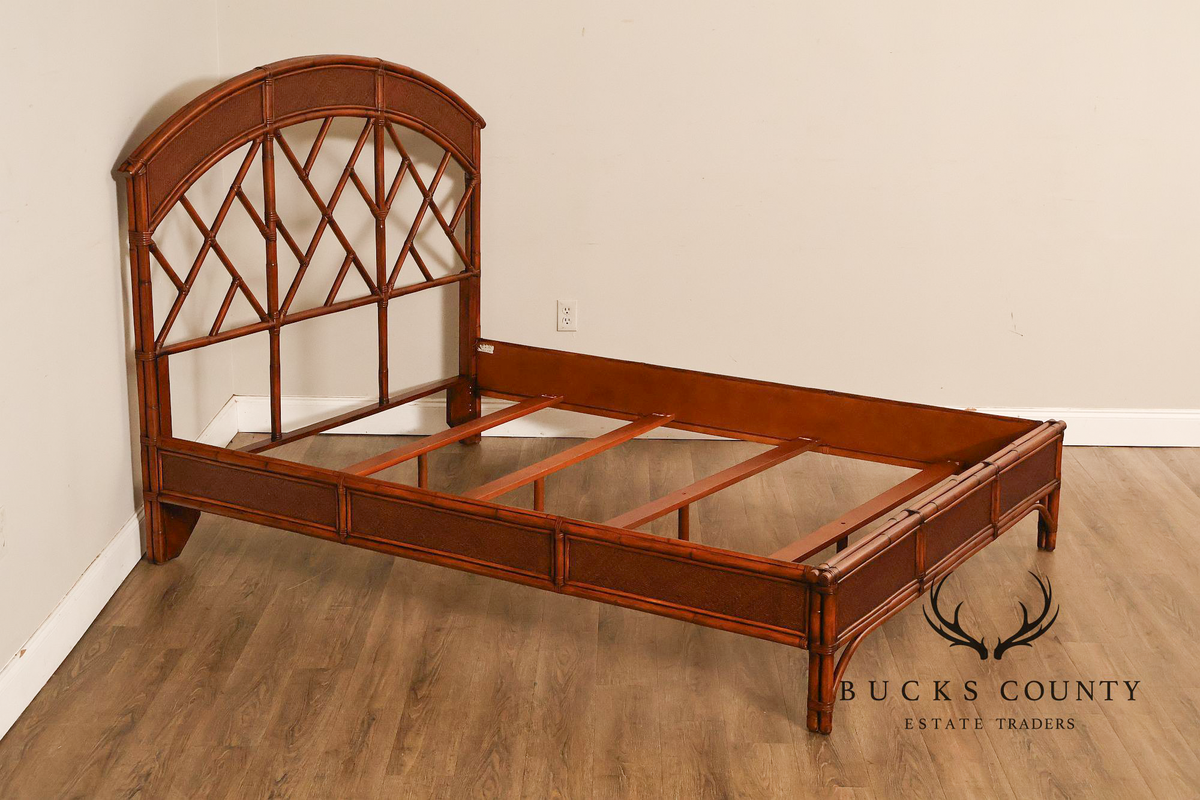 Chinese Chippendale Style Faux Bamboo and Rattan Queen Bed Frame