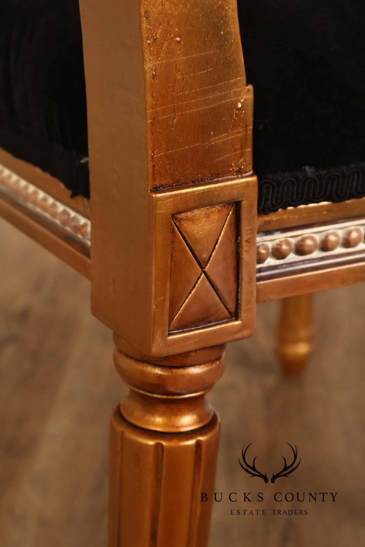 Louis XVI Style Giltwood Armchair With Black Upholstery