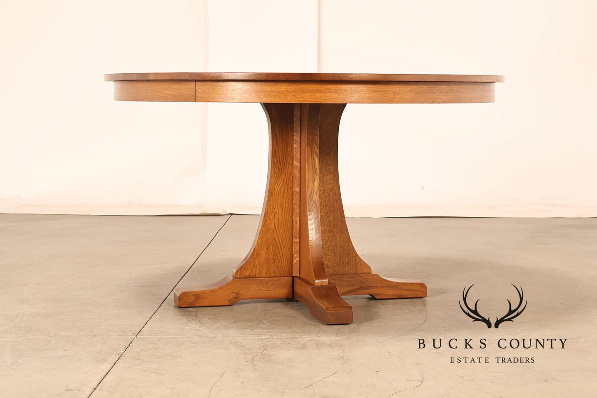 Stickley Mission Collection Round Oak Extension Dining Table With 3 Leaves In 35 Fayetteville Finish
