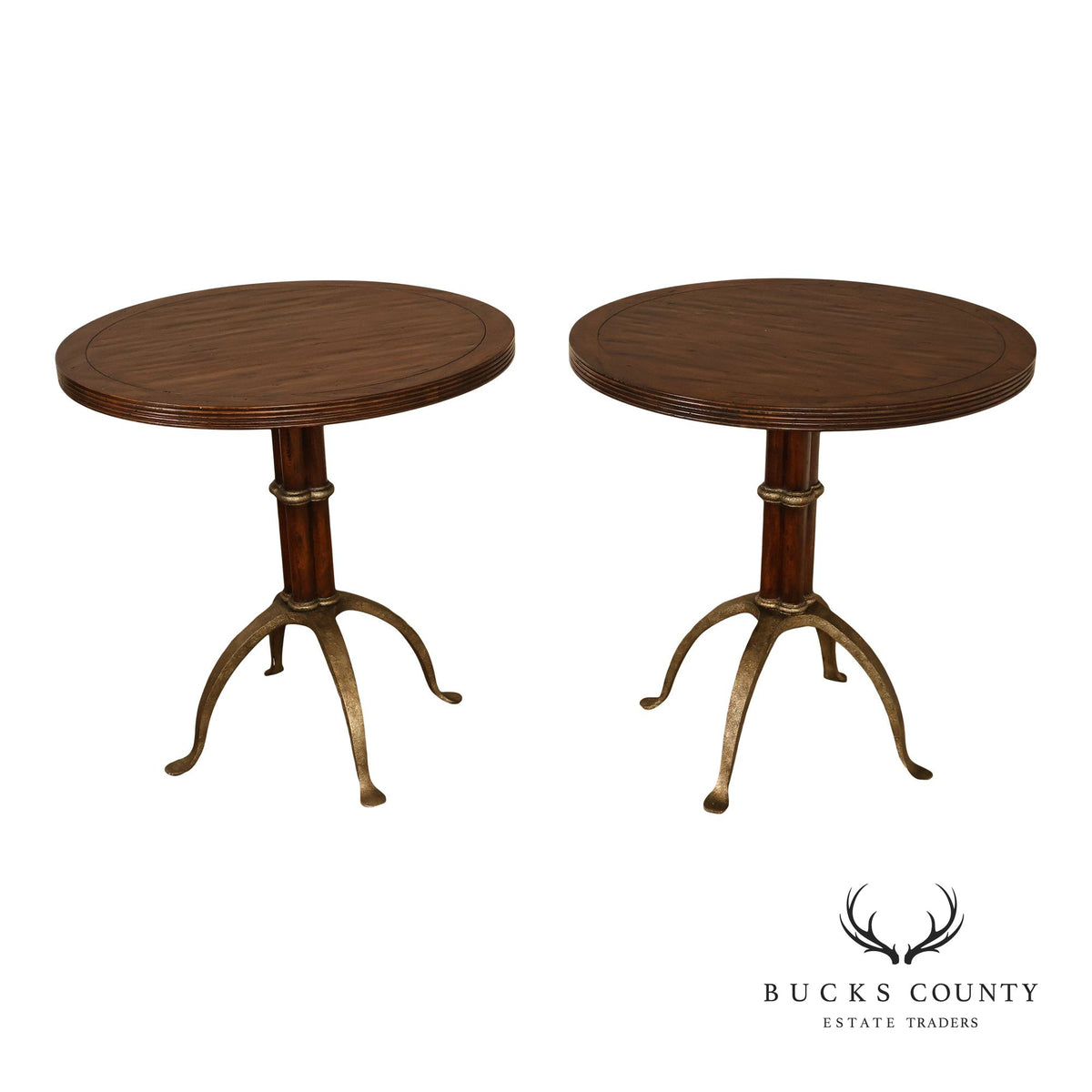 Theodore Alexander Pair Of Round L'Usine Bistro Accent Tables