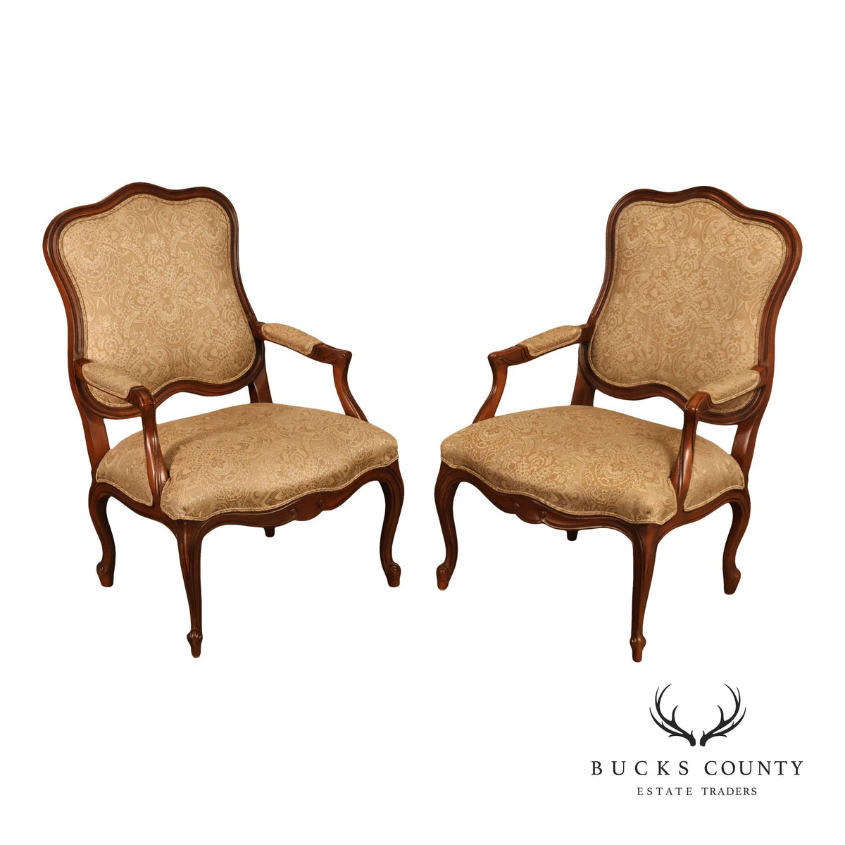 Ethan Allen French Louis XV Style Pair of Fauteuil Armchairs