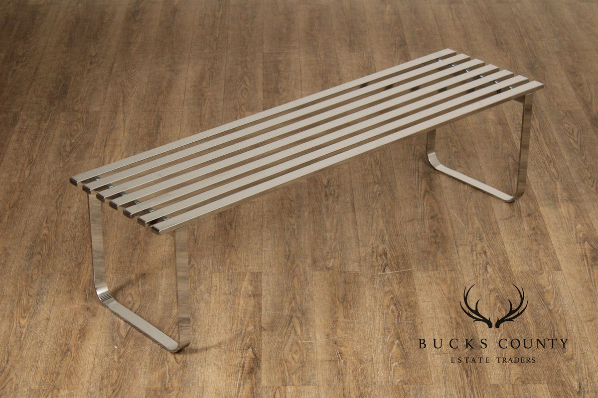Design Institute of America Modern Slatted Chrome Bench