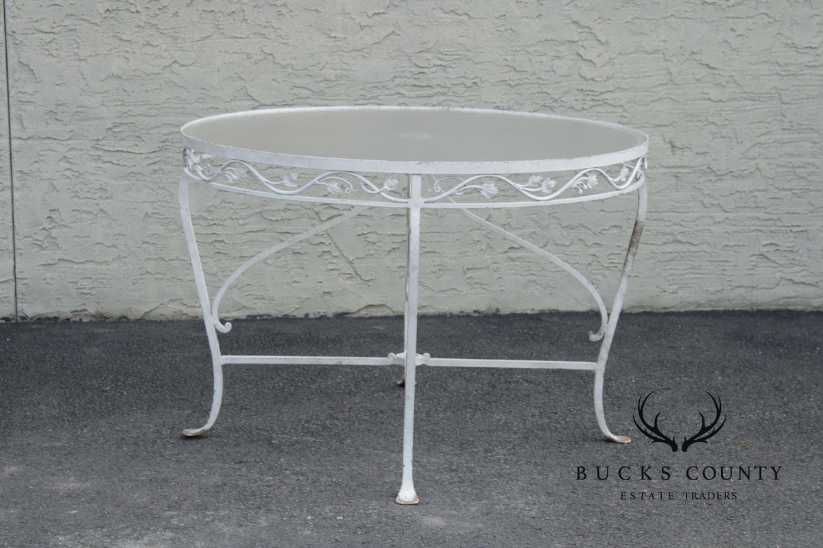 Vintage Round Glass Top Wrought Iron Outdoor Patio Dining Table