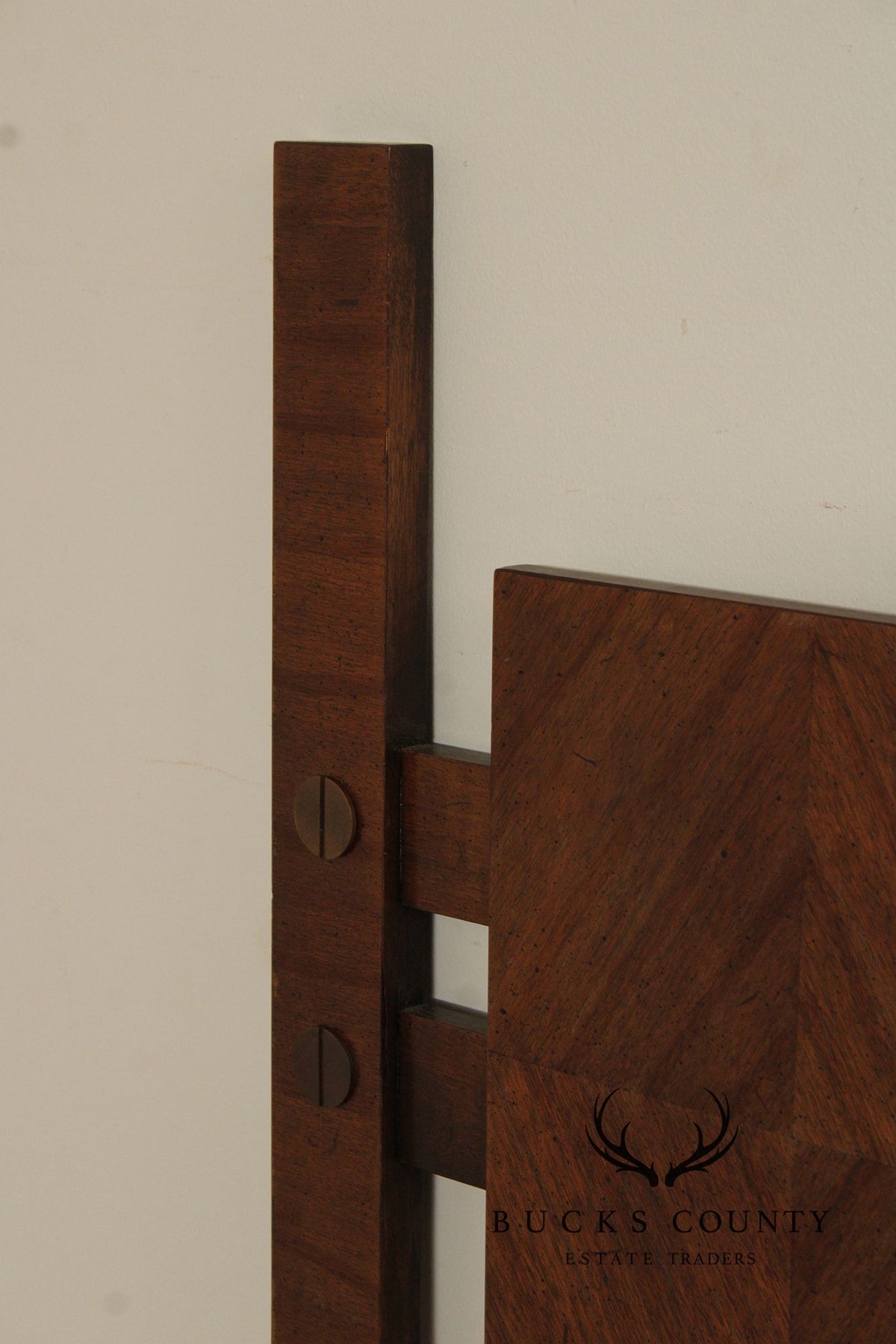 Lane Mid Century Modern Brutalist Queen Size Walnut Headboard